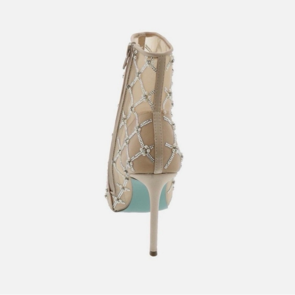 Betsey Johnson Beige Crystal-Embellished Pointed Ankle Bootie - Picture 5 of 10